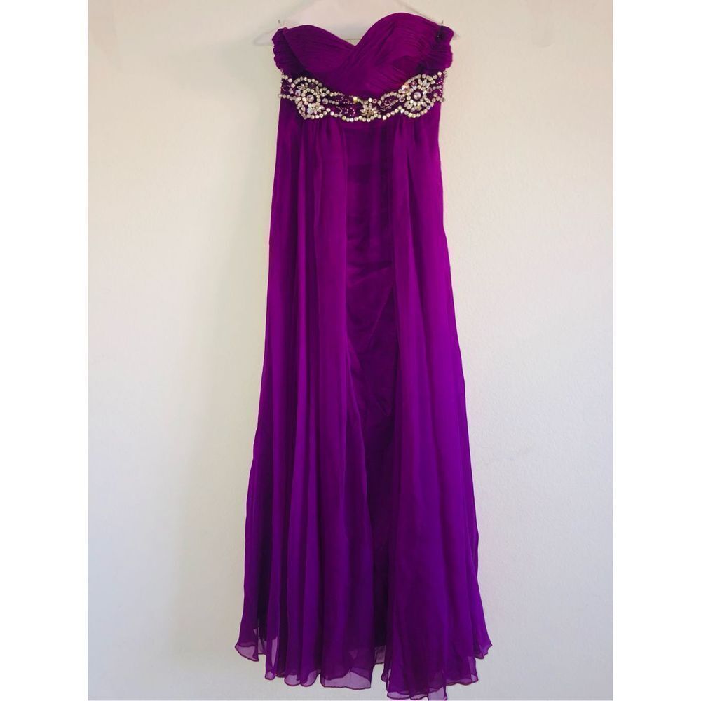 Glam Gurlz Purple Ball Gown Prom Strapless Dress Multi Layers Size 2 View 2
